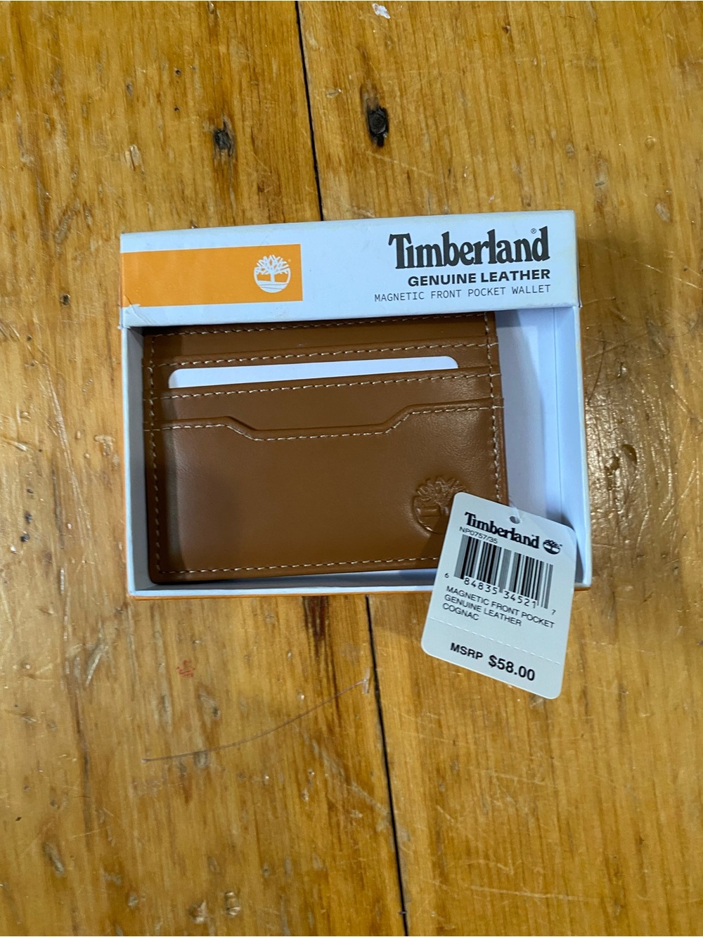 Timberland Brown Genuine Leather Magnetic Card Holder priced $58